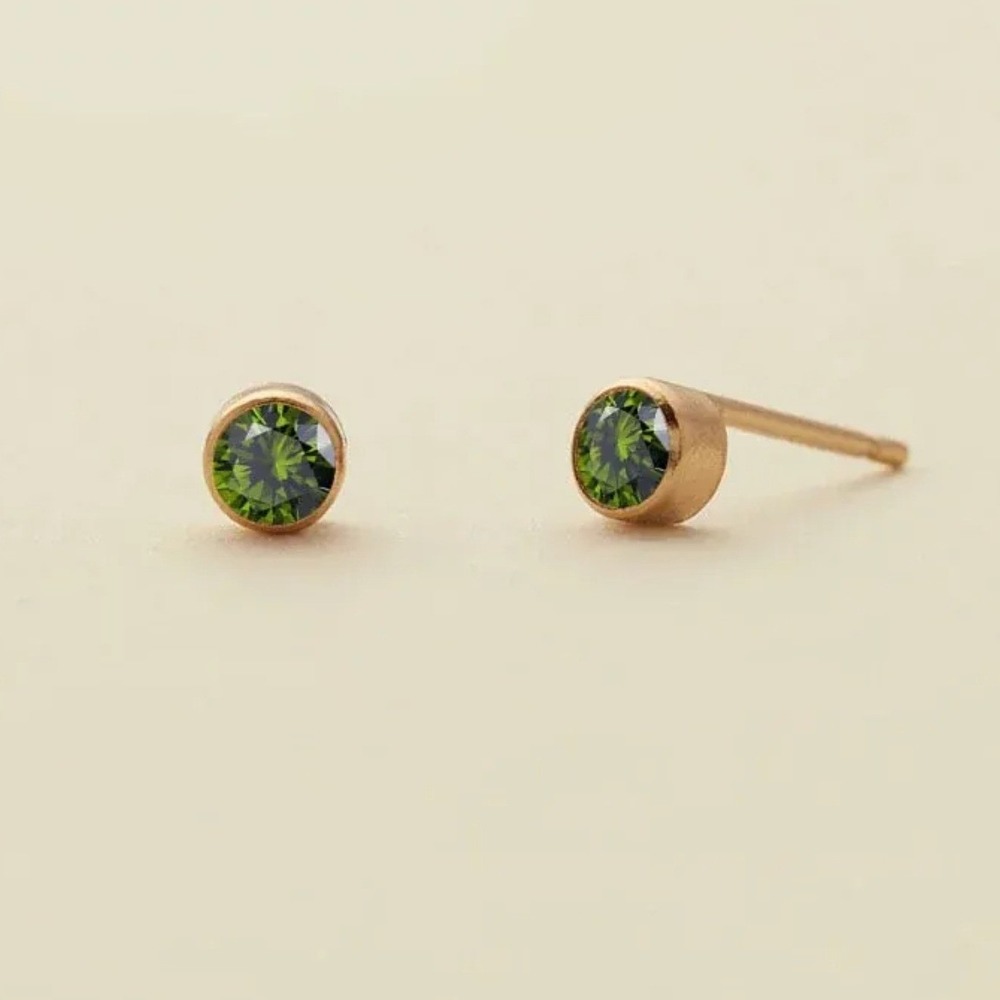 August Birthstone Earrings Faux Peridot Zircon Stainless Steel 4mm Gold Studs